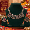 Multicolor oxidised elephant motif necklace set for women with colourful stones, hanging ghungroo and matching traditional jhumka earrings.