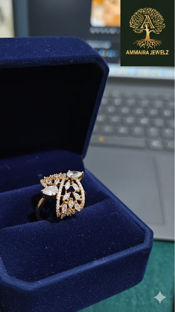 Ammaira's Rose Gold Crystal Bloom Ring - Ammaira Jewelz