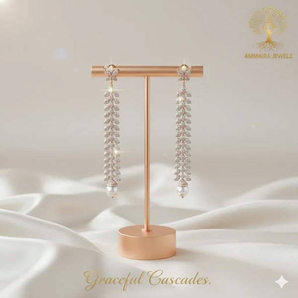 Ammaira's Graceful Cascades: The Diamond Vine Long Drop Earrings - Ammaira Jewelz
