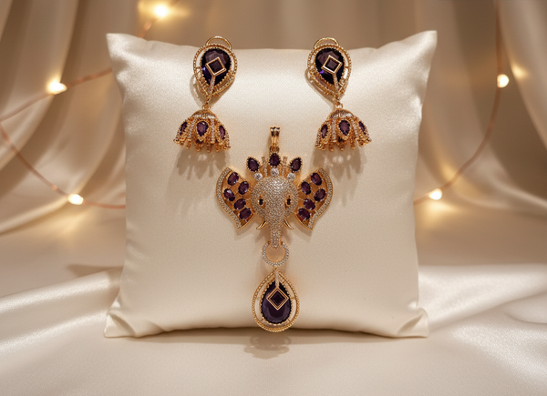 Ammaira's Ganesh Themed Rose Gold Polish Pendent Set Purple