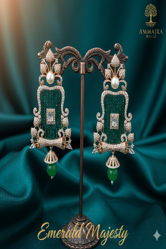 Ammaira's Emerald Majesty: Regal Chandelier & Pearl Drops