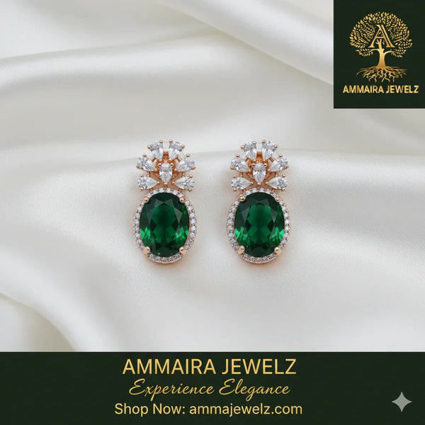 Ammaira's Emerald Isle Drops: Regal Green & Rose Gold Earrings - Ammaira Jewelz