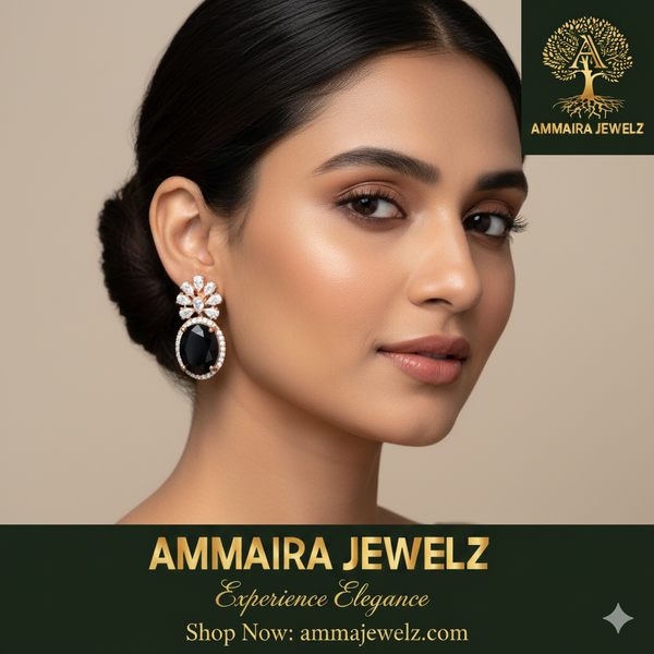 Ammaira's Midnight Glamour Drop Earrings: Bold Black & Rose Gold