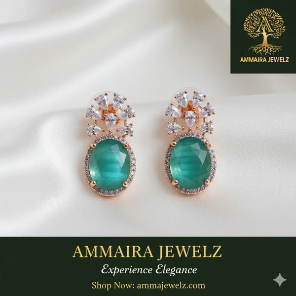 Ammaira's Aqua Dream Drop Earrings: Serene Teal & Rose Gold - Ammaira Jewelz