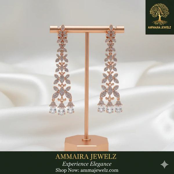 Ammaira's BLOSSOM CASCADE DROPS: Floral Diamond Chandelier Earrings - Ammaira Jewelz