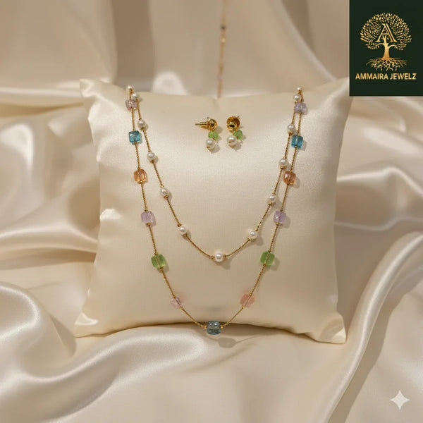 Ammaira's Fancy High Gold-Polish Layered Crystal Chic Mala - Ammaira Jewelz