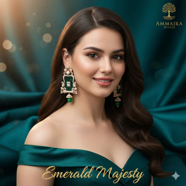 Ammaira's Emerald Majesty: Regal Chandelier & Pearl Drops - Ammaira Jewelz