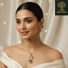 Ammaira's Ethereal Leaf Pendant Set with Emerald Green Stone