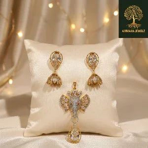 Ammaira's Ganesh Themed Gold Polish Pendent Set - Ammaira Jewelz