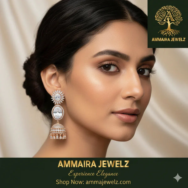 Ammaira's The Empress Jhumka Drops: Rose Gold & Diamond Chandelier Earrings - Ammaira Jewelz