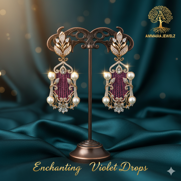 Ammaira's Enchanting Violet Drops: The Royal Plum Chandelier with Pearls