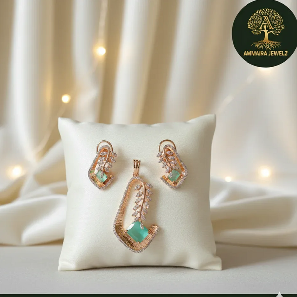 Ammaira's Radiant Mint Leaf Pendant Set - Ammaira Jewelz