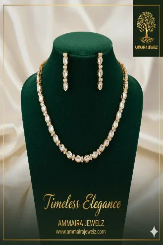 Ammaira's Timeless Elegance SIngle Line Kundan Polki Necklace Set - Ammaira Jewelz