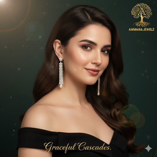 Ammaira's Graceful Cascades: The Diamond Vine Long Drop Earrings