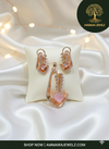 Ammaira's Ethereal Leaf Pendant Set with Baby Pink Stone