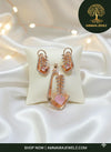 Ammaira's Ethereal Leaf Pendant Set with Baby Pink Stone - Ammaira Jewelz