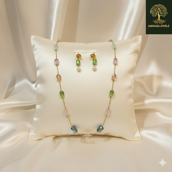 Ammaira's Fancy High Gold Polish Pastel Crystal Mala Chic Set