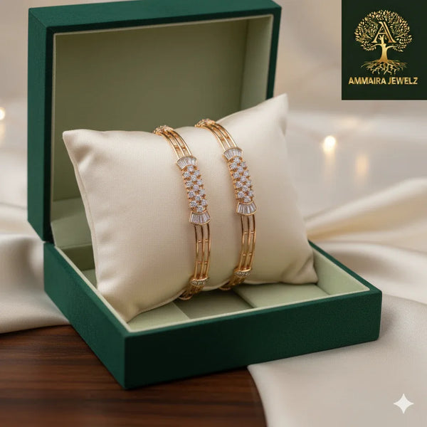 Ammaira's Rose Gold Baguette & CZ Bangles (Set of 2) - Ammaira Jewelz