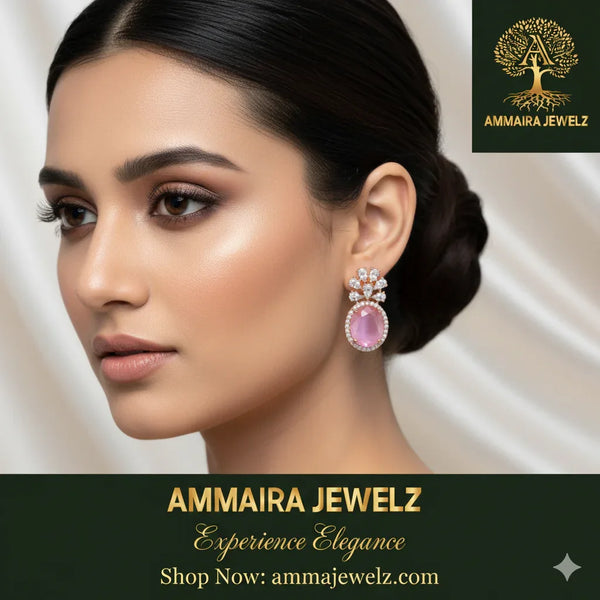 Ammaira's Pink Rose Petal Drop Earrings: Blush-Toned Brilliance - Ammaira Jewelz