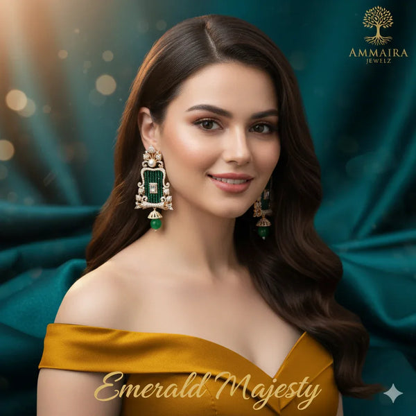 Ammaira's Emerald Majesty: Regal Chandelier & Pearl Drops - Ammaira Jewelz