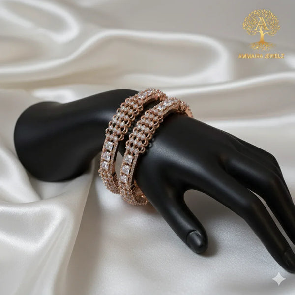 Ammaira's Rose Gold CZ Lattice Bangles (Set of 2) - Ammaira Jewelz