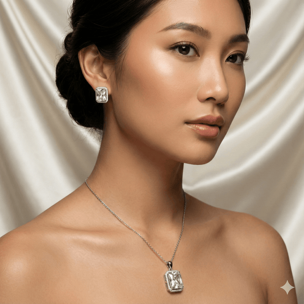 Silver Radiant Cut AD Solitaire Pendant Set | Ammaira Ammaira Jewelz