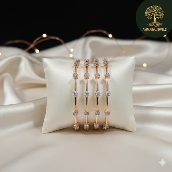 Ammaira's Rose Gold Celestial Sparkle Bangles (Set of 4) - Ammaira Jewelz