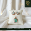 AMMAIRA'S MINT MEADOW BLOOM SET: Jadestone-Hued & Floral Cluster Pendant & Earrings