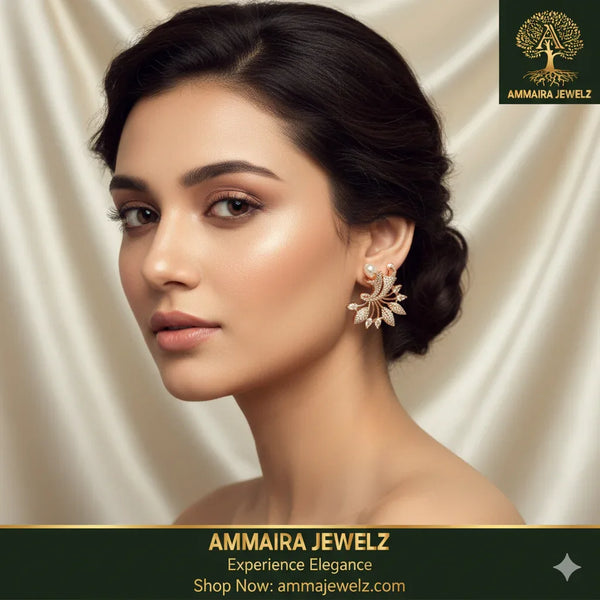 Ammaira's The Petal Pearl Studs: Rose Gold & Diamond Bloom Earrings - Ammaira Jewelz