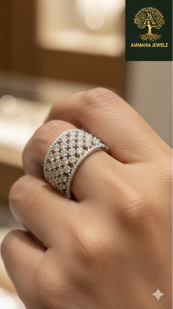 Ammaira's Silver -Tone Diamond Grid Ring - Ammaira Jewelz