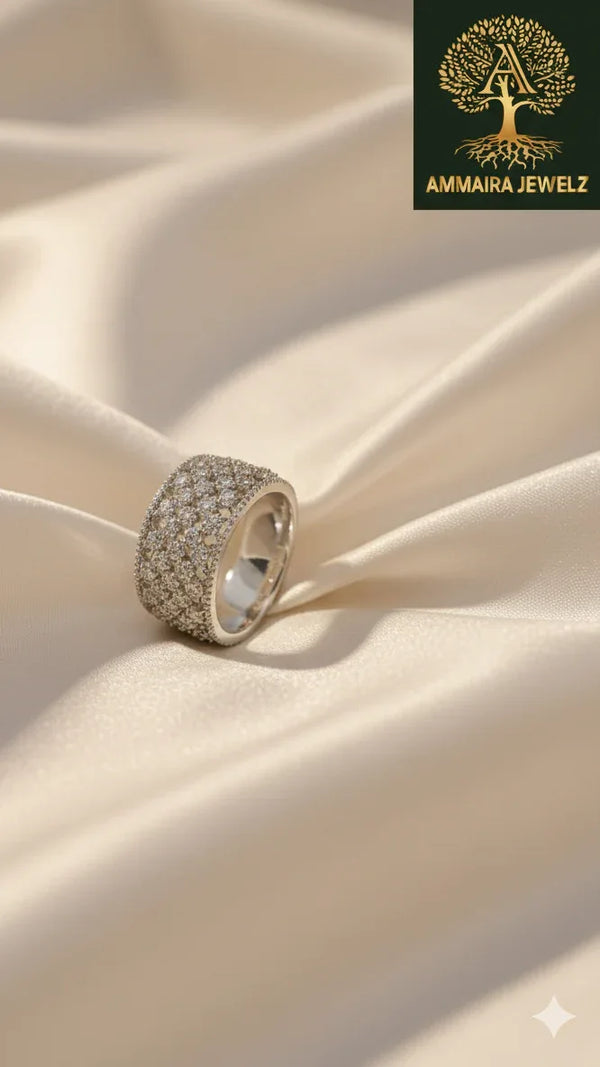 Ammaira's Silver -Tone Diamond Grid Ring - Ammaira Jewelz
