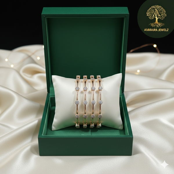 Ammaira's Rose Gold Celestial Sparkle Bangles (Set of 4)