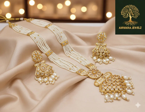 Ammaira’s Premium Designer Reverse AD MeenaKari Pearl & Crystal Necklace Set 👑 - Ammaira Jewelz