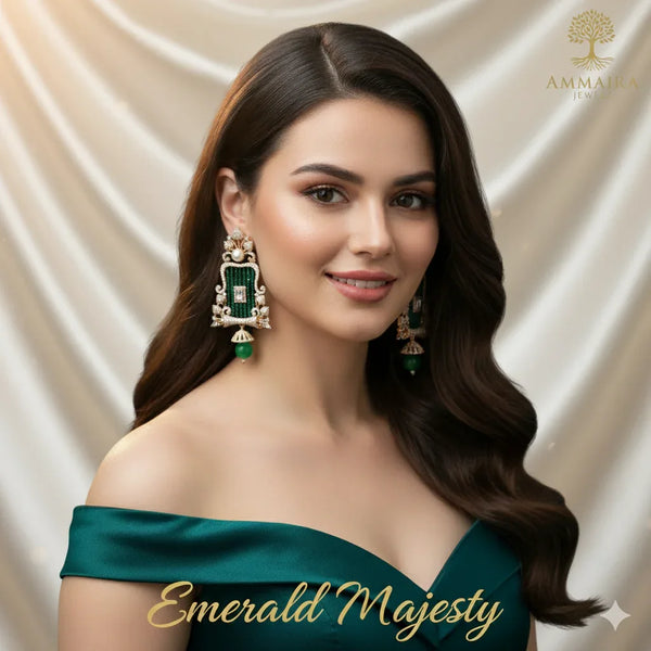 Ammaira's Emerald Majesty: Regal Chandelier & Pearl Drops - Ammaira Jewelz