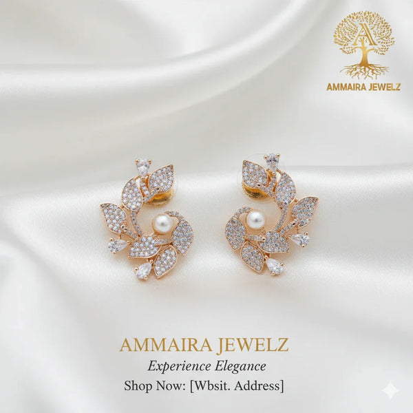 Ammaira's The Secret Garden Studs: Diamond & Pearl Vine Earrings - Ammaira Jewelz