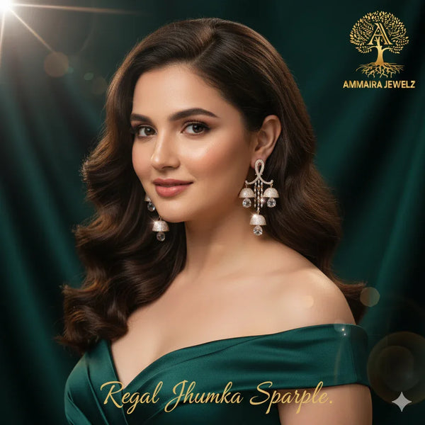 Ammaira's REGAL JHUMKA SPARKLE: Cascading Bell Chandelier Earrings - Ammaira Jewelz