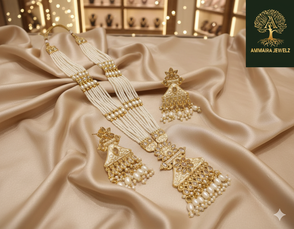 Ammaira’s Premium Designer Reverse AD Meenakari Pearl & Crystal Long Necklace Set 👑