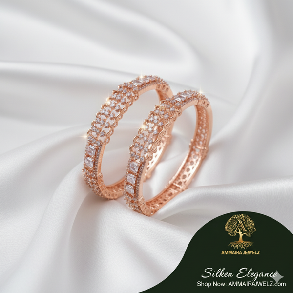 Ammaira's Rose Gold CZ Lattice Bangles (Set of 2)