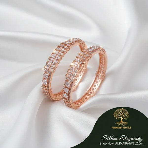Ammaira's Rose Gold CZ Lattice Bangles (Set of 2) - Ammaira Jewelz