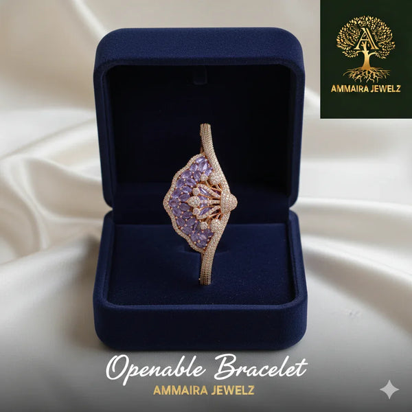 Ammaira's Purple Fan Statement Cuff Openable Bracelet - Ammaira Jewelz