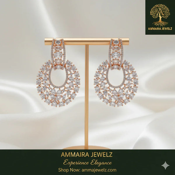 Ammaira's The Grand Gala Hoops: All-Diamond Rose Gold Chandeliers - Ammaira Jewelz