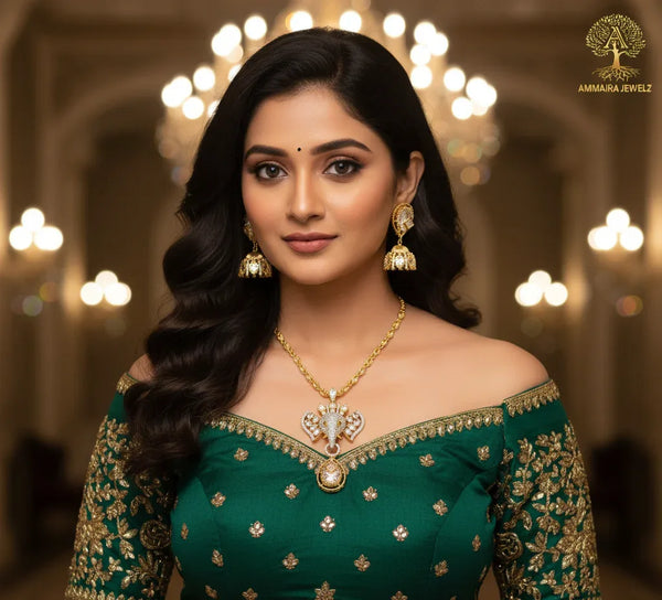 Ammaira's Ganesh Themed Gold Polish Pendent Set - Ammaira Jewelz