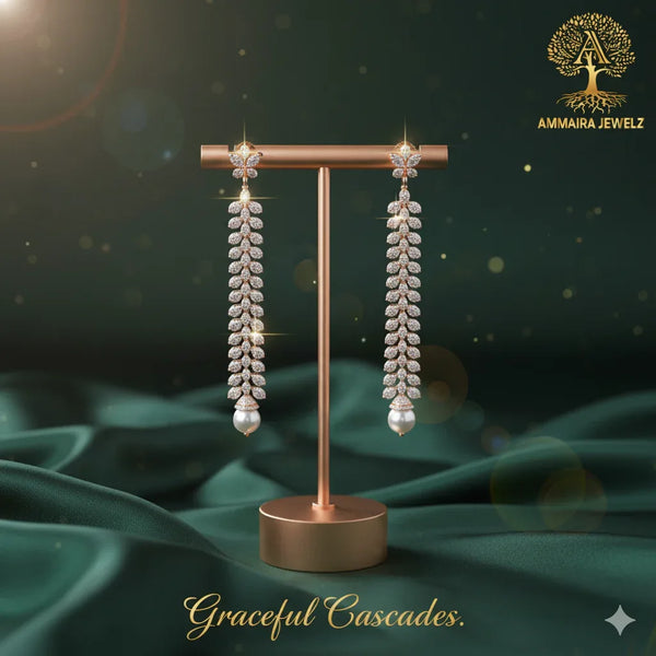 Ammaira's Graceful Cascades: The Diamond Vine Long Drop Earrings - Ammaira Jewelz