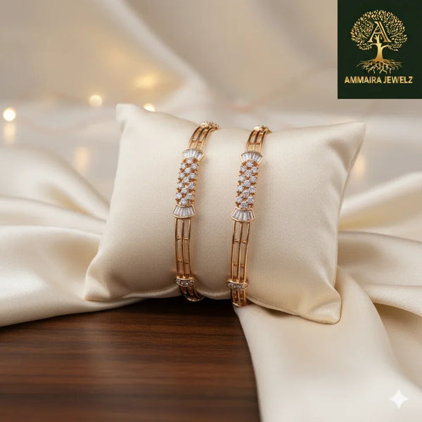 Ammaira's Rose Gold Baguette & CZ Bangles (Set of 2) - Ammaira Jewelz