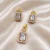 Gold Rectangular Diamond Pendant & Stud Earrings Set | Ammaira Jewelz