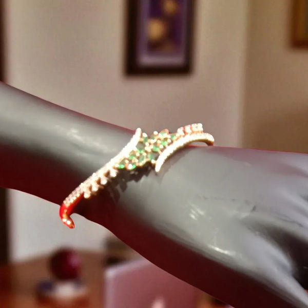 Ammaira’s Green Stone Rose Gold Plated AAA AD Zirconia Openable Bracelet - Ammaira Jewelz