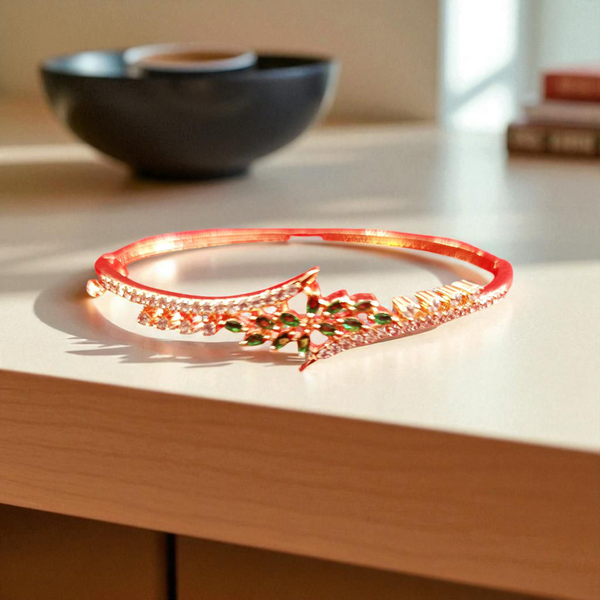 Ammaira’s Green Stone Rose Gold Plated AAA AD Zirconia Openable Bracelet