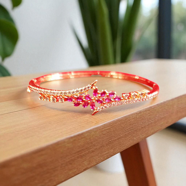 Ammaira’s Rani Pink Stone Rose Gold Plated AAA AD Zirconia Openable Bracelet