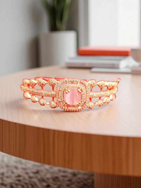 Ammaira’s Baby Pink Stone Rose Gold Plated AAA AD Zirconia Openable Bracelet