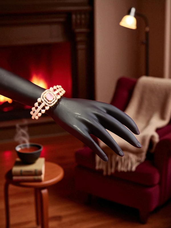 Ammaira’s Baby Pink Stone Rose Gold Plated AAA AD Zirconia Openable Bracelet